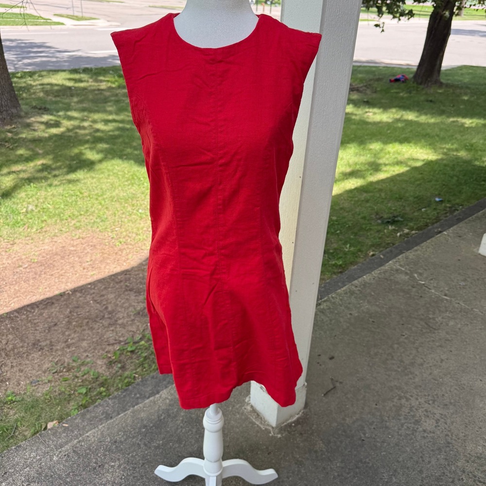 Abercrombie & Fitch Red Linen Blend Open Back Cutout Sleeveless Mini Dress Sz M